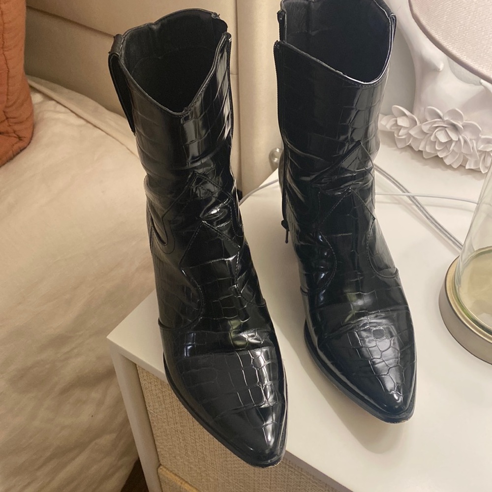 Croc faux leather cowboy booties